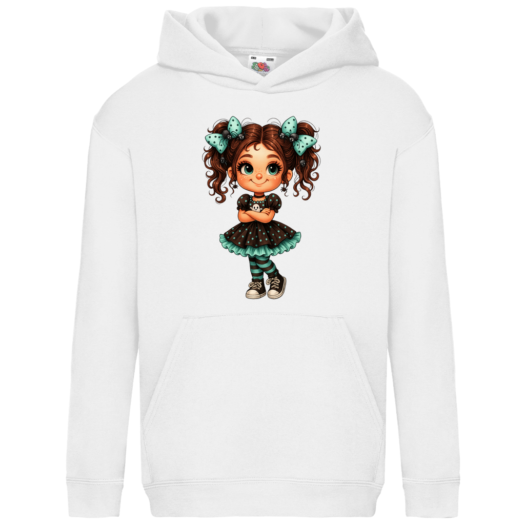 Kids Basic Hoodie Girl Spinnenhaare und türkis schwarz gehalten