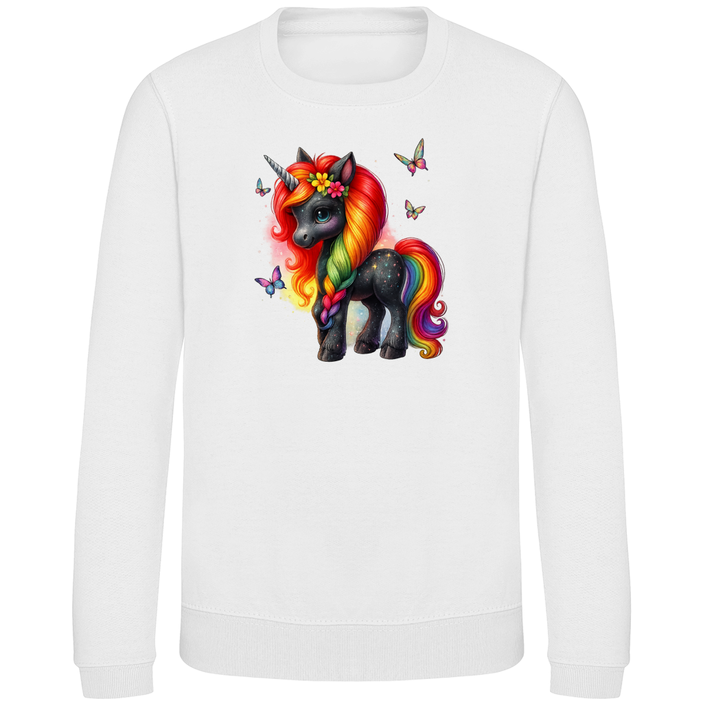 Kinder Sweatshirt Einhorn schwarz, bunte Mähne