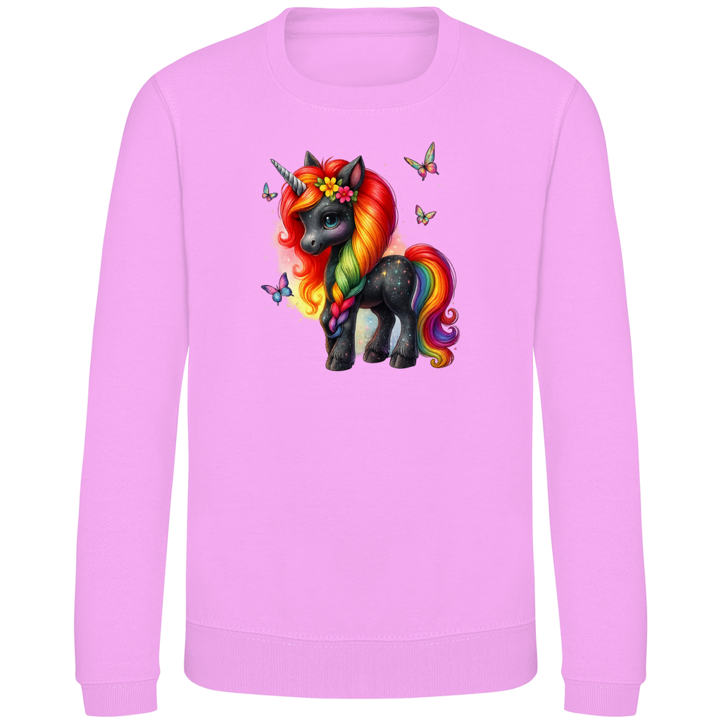 Kinder Sweatshirt Einhorn schwarz, bunte Mähne