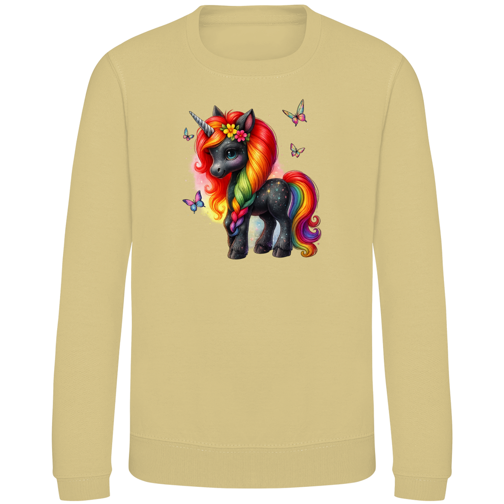 Kinder Sweatshirt Einhorn schwarz, bunte Mähne