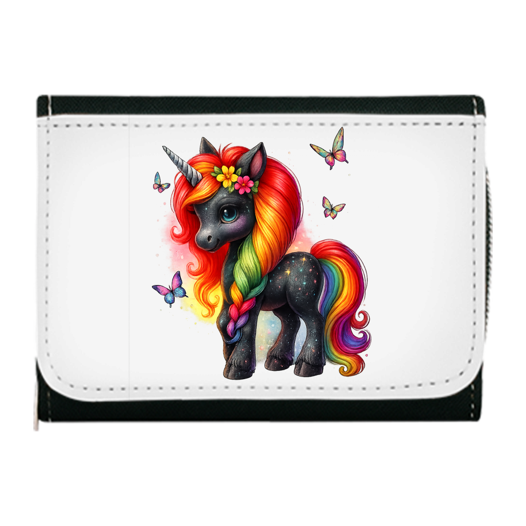 Geldbörse Einhorn schwarz, bunte Mähne