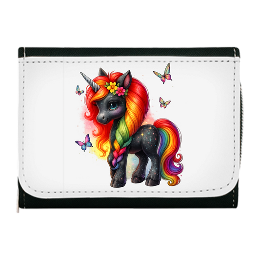 Geldbörse Einhorn schwarz, bunte Mähne