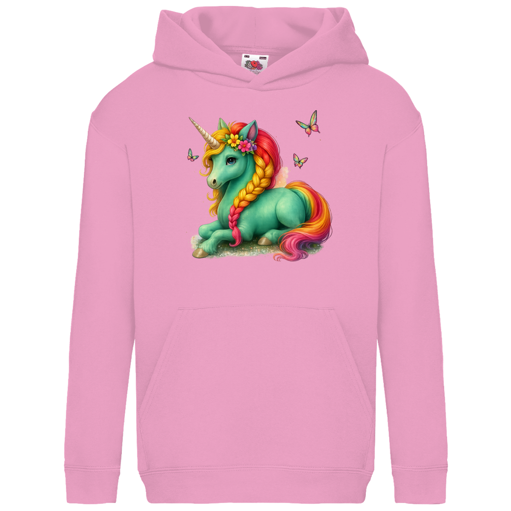 Kids Basic Hoodie Einhorn Türkis liegend