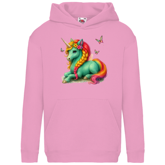 Kids Basic Hoodie Einhorn Türkis liegend