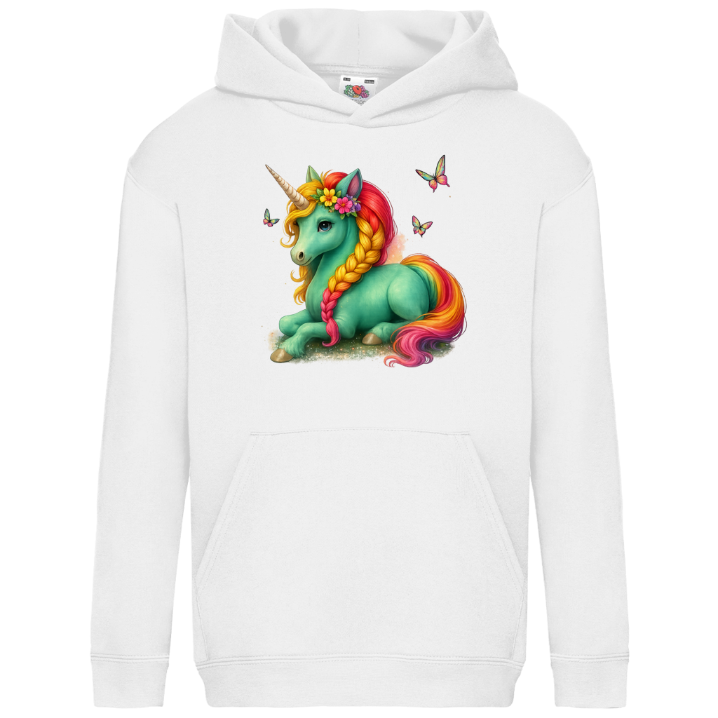 Kids Basic Hoodie Einhorn Türkis liegend