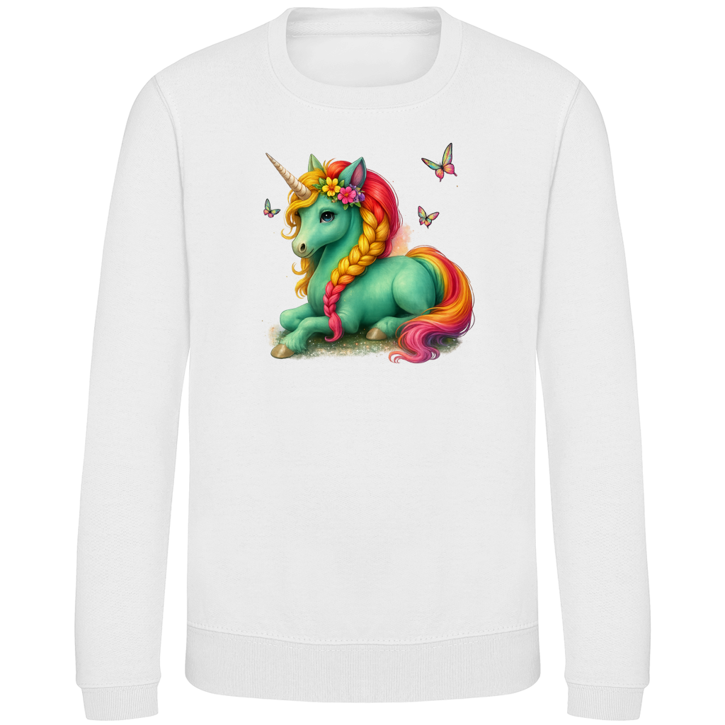 Kinder Sweatshirt Einhorn Türkis liegend