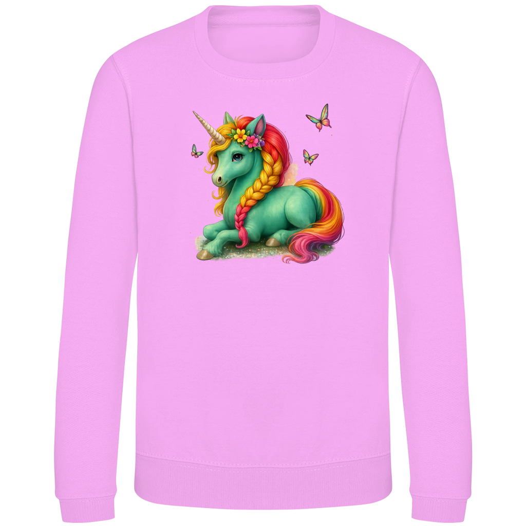 Kinder Sweatshirt Einhorn Türkis liegend