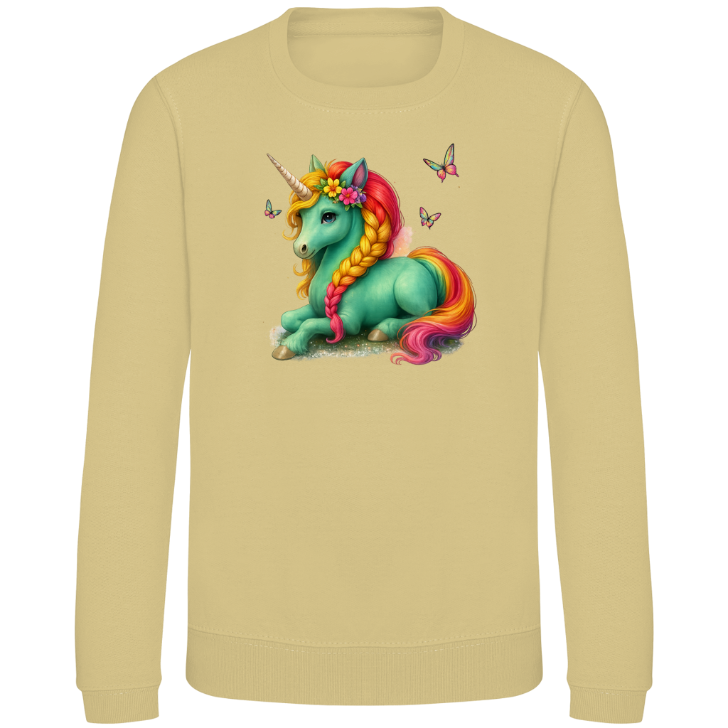 Kinder Sweatshirt Einhorn Türkis liegend