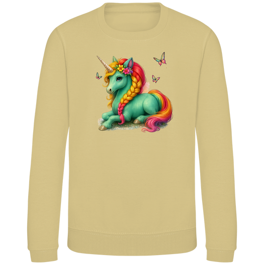 Kinder Sweatshirt Einhorn Türkis liegend