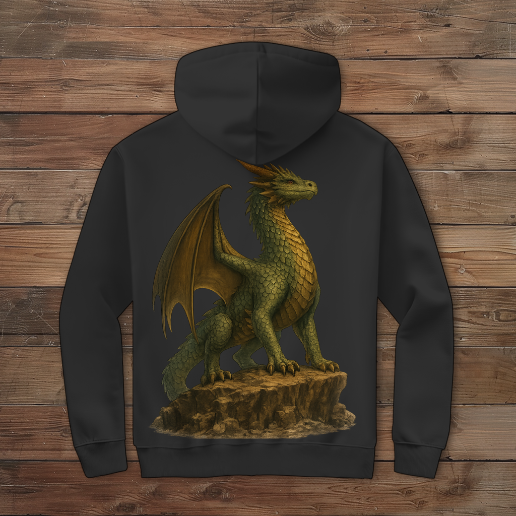 Herren Zipper Hoodie Drache Stolz auf Felsen grünlich