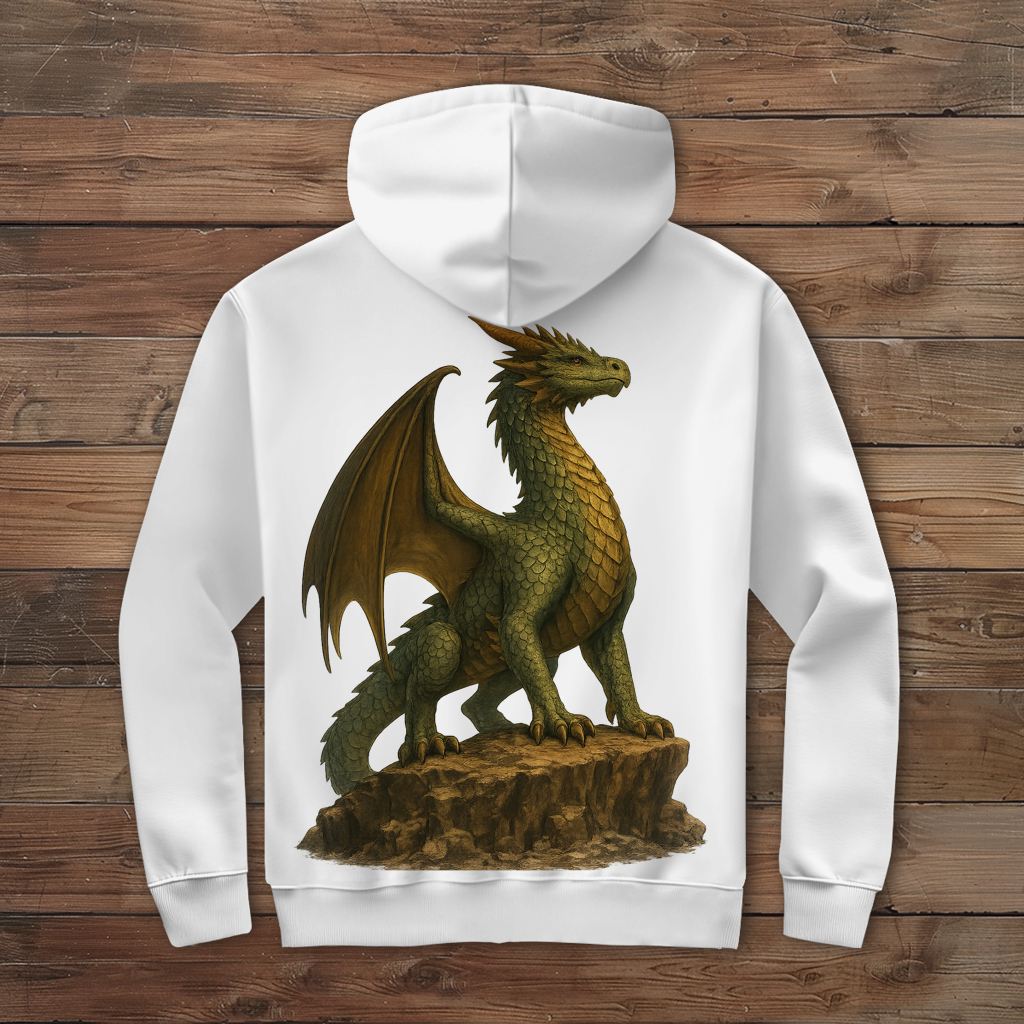 Herren Zipper Hoodie Drache Stolz auf Felsen grünlich