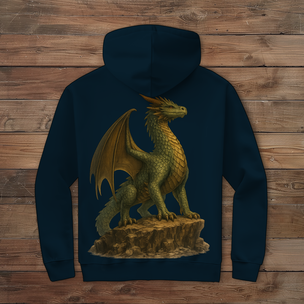 Herren Zipper Hoodie Drache Stolz auf Felsen grünlich