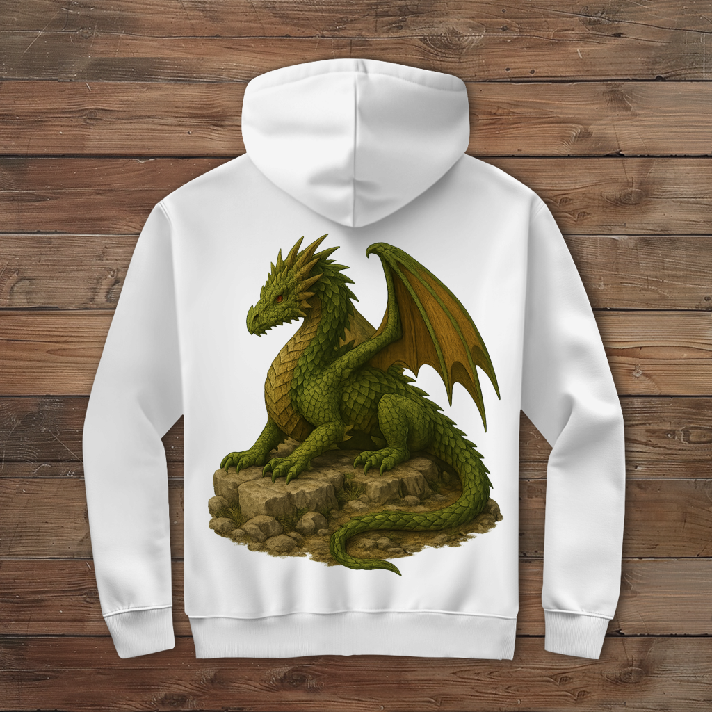 Herren Zipper Hoodie Drache liegend auf Felsen grünlich