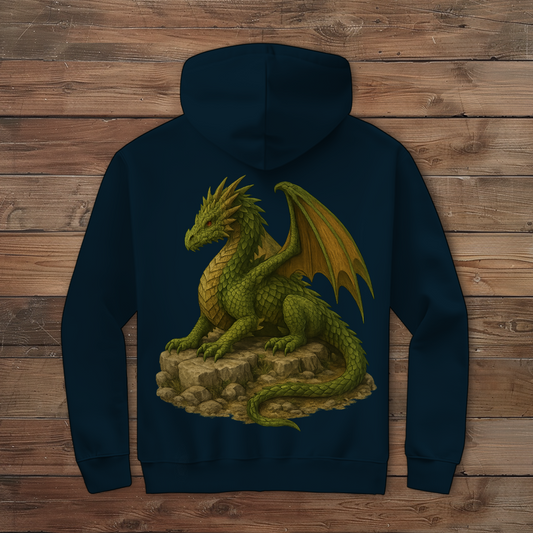 Herren Zipper Hoodie Drache liegend auf Felsen grünlich