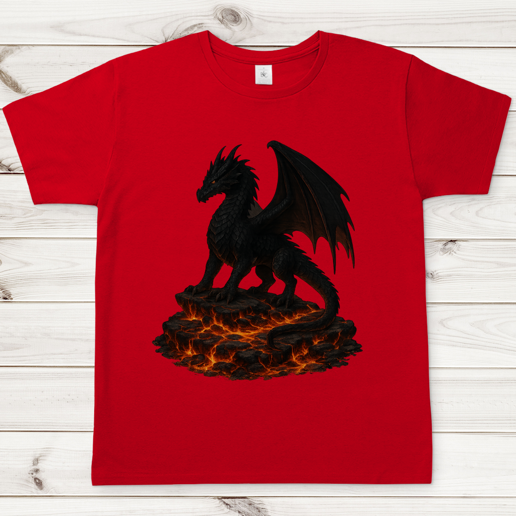 Herren T-Shirt Drache schwarz auf Lava