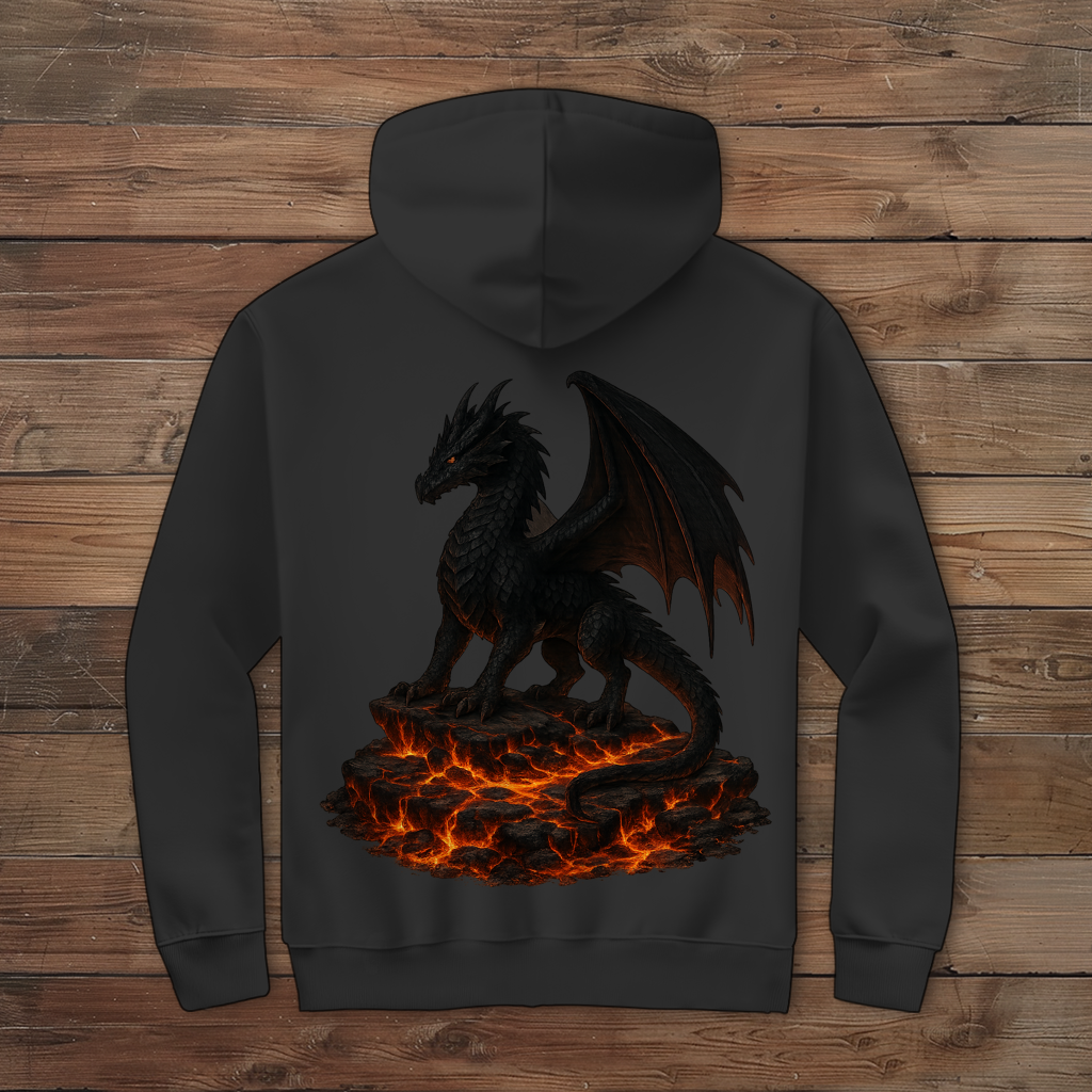 Herren Zipper Hoodie Drache schwarz auf Lava