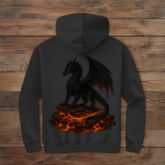 Herren Zipper Hoodie Drache schwarz auf Lava