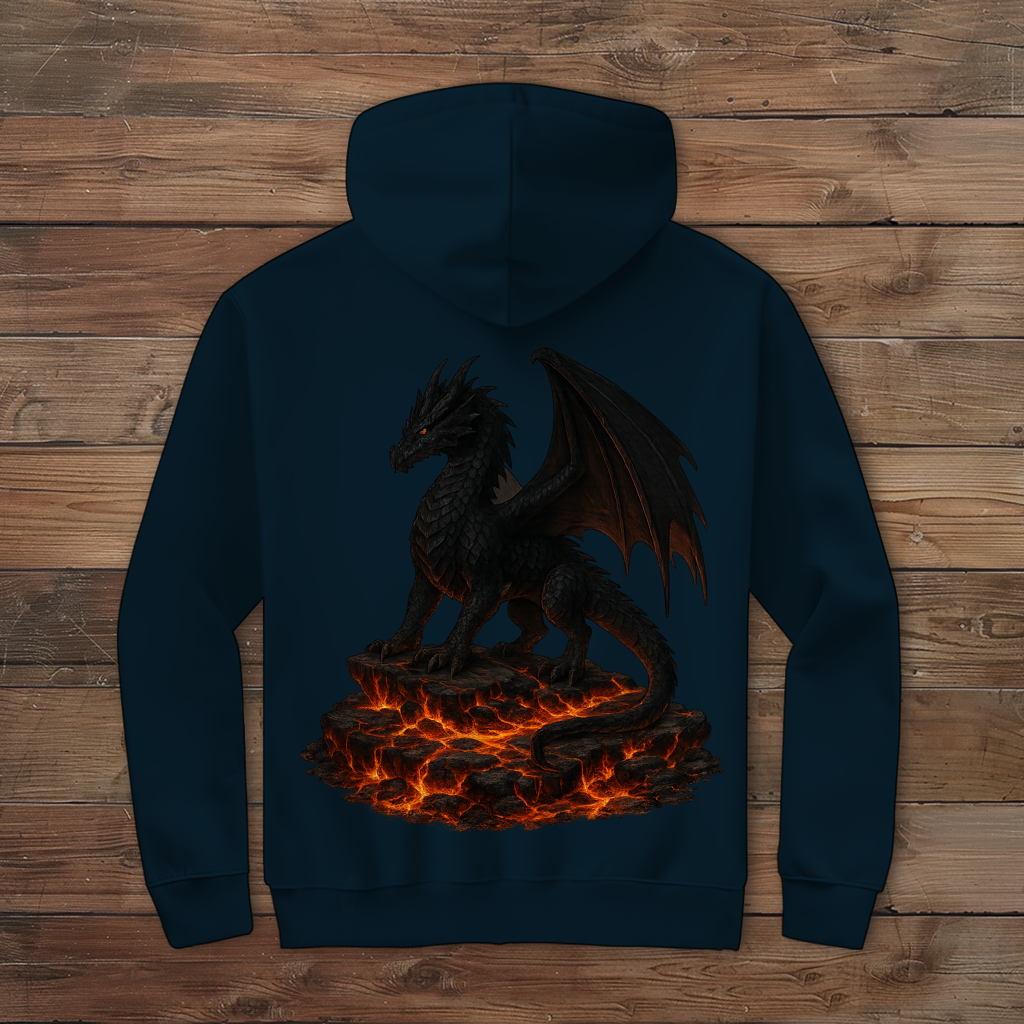 Herren Zipper Hoodie Drache schwarz auf Lava