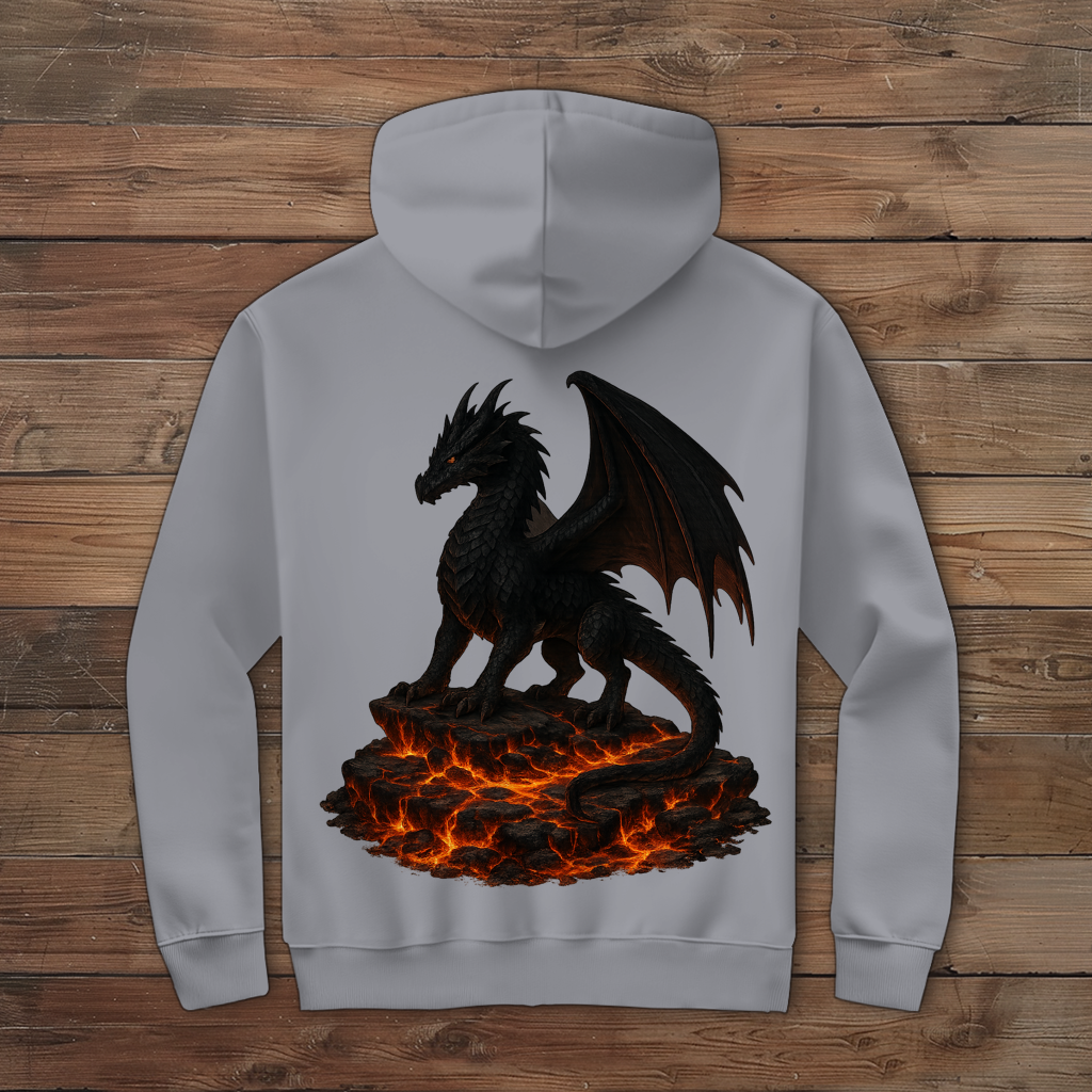 Herren Zipper Hoodie Drache schwarz auf Lava