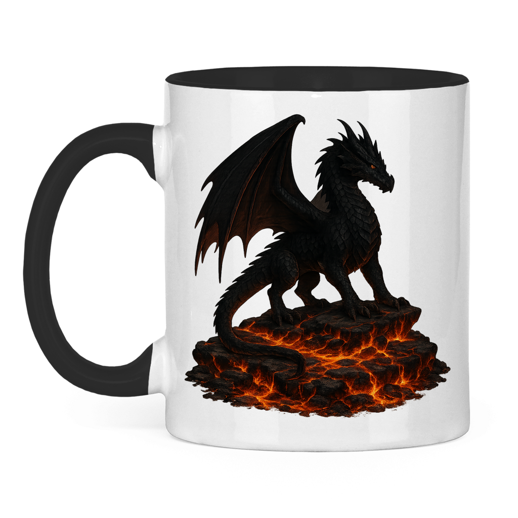 Tasse zweifarbig Drache schwarz auf Lava