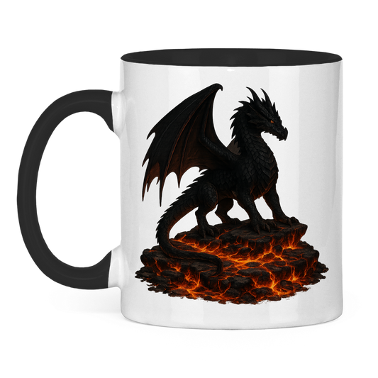 Tasse zweifarbig Drache schwarz auf Lava