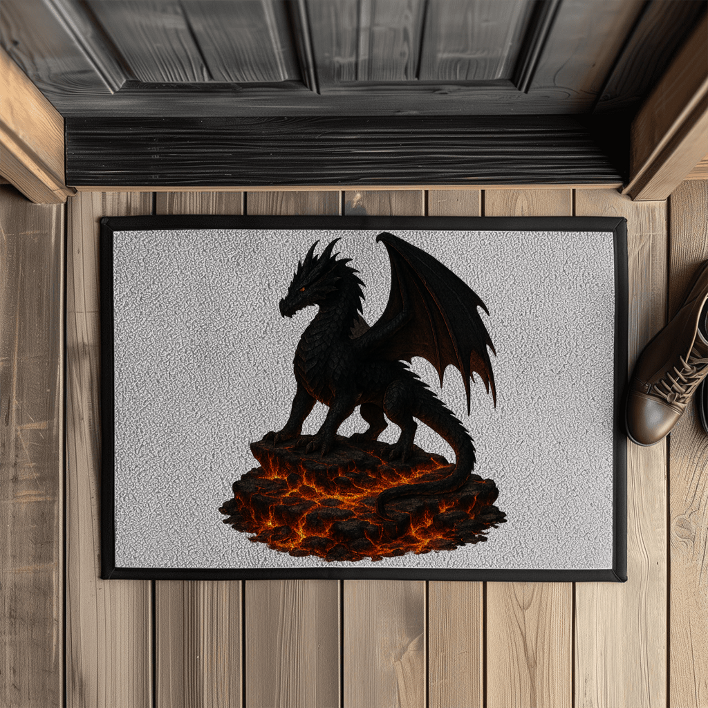 Fußmatte mit Gummirand Drache schwarz auf Lava