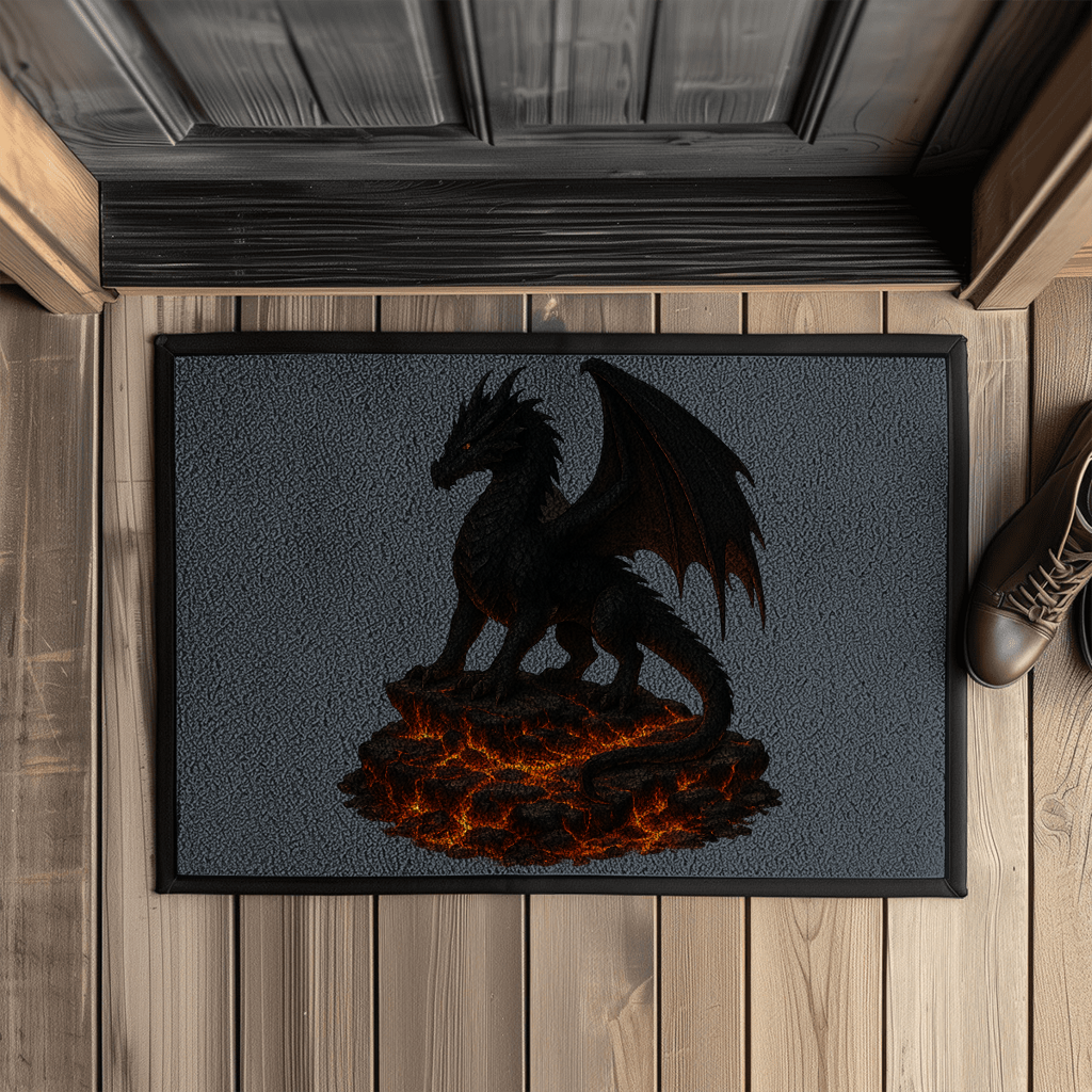Fußmatte mit Gummirand Drache schwarz auf Lava