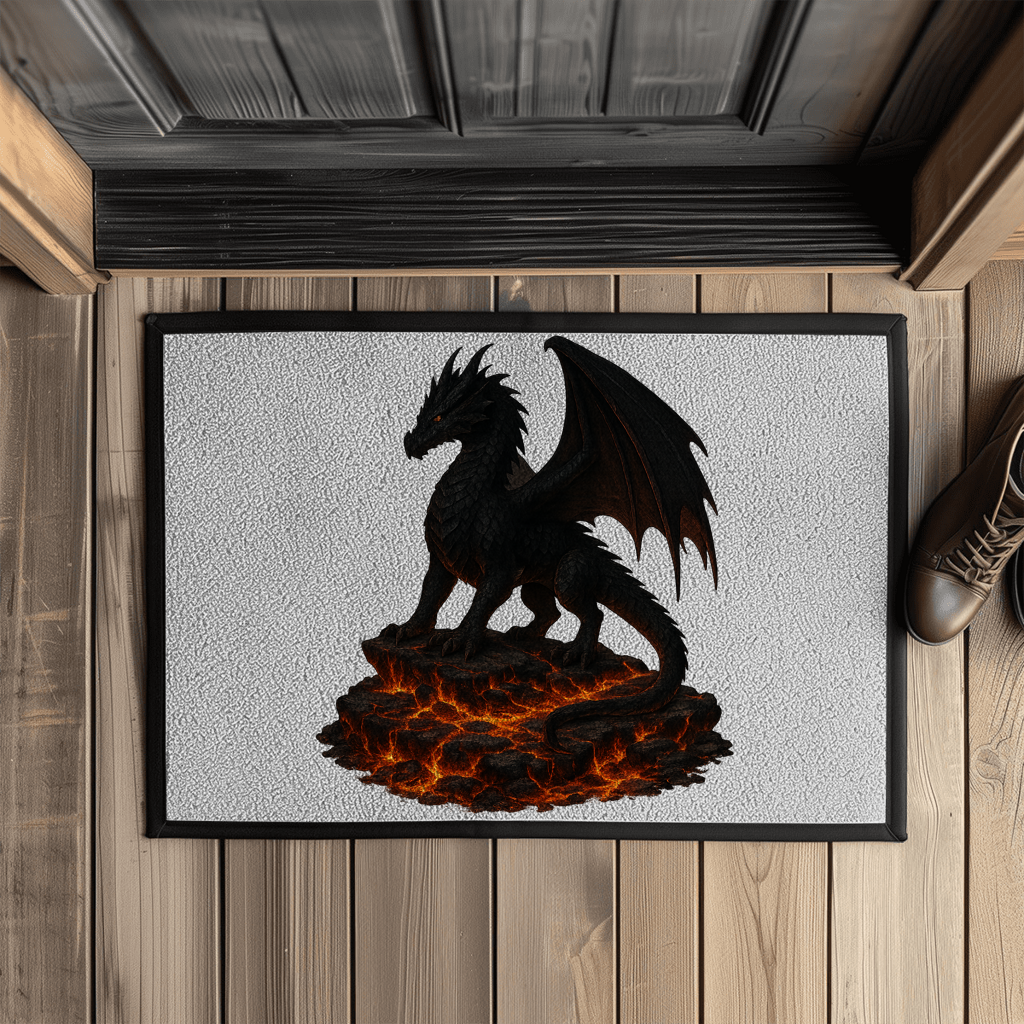 Fußmatte mit Gummirand Drache schwarz auf Lava