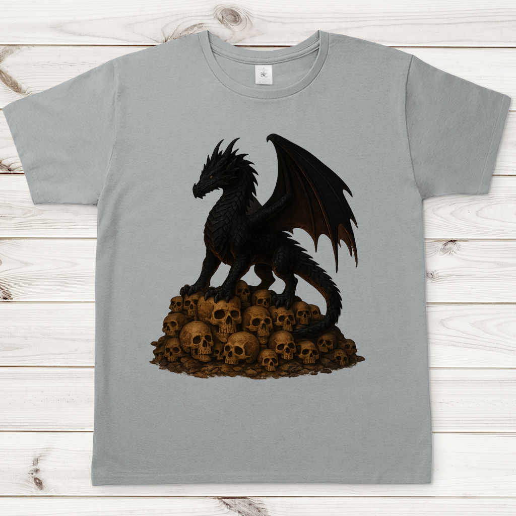 Herren T-Shirt Drache schwarz auf Totenkopfberg