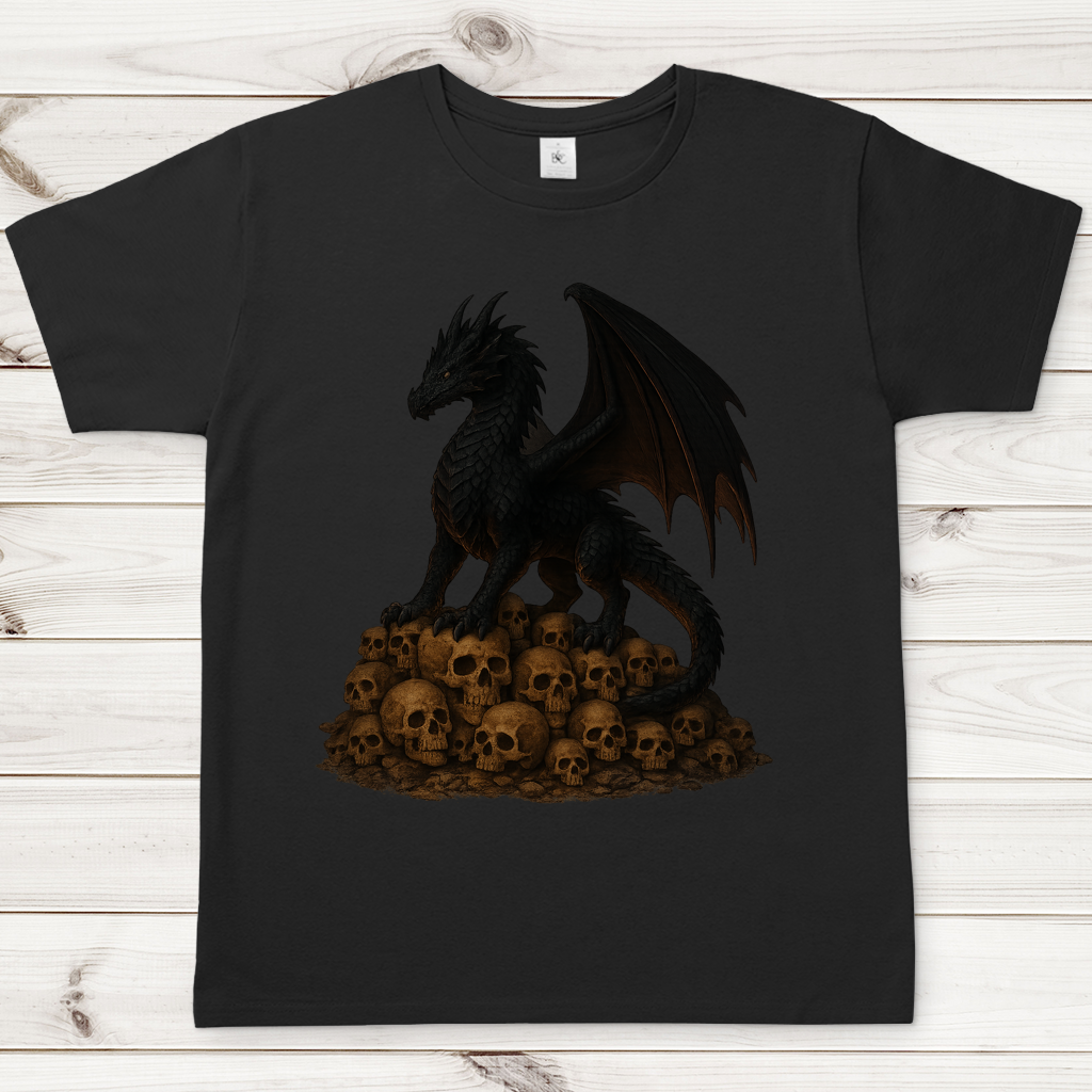 Herren T-Shirt Drache schwarz auf Totenkopfberg