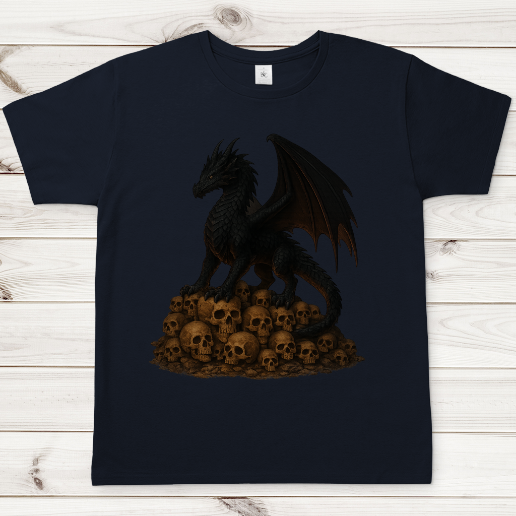 Herren T-Shirt Drache schwarz auf Totenkopfberg