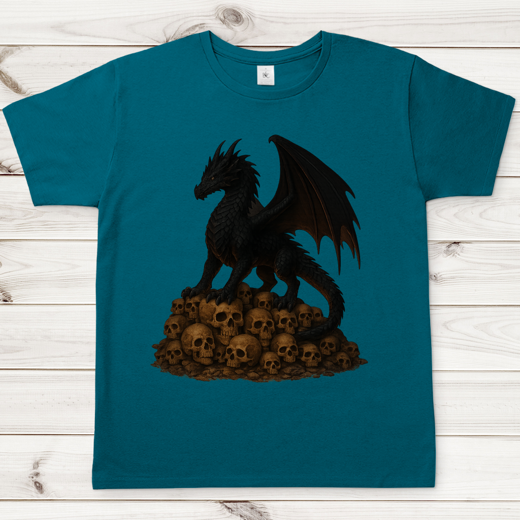 Herren T-Shirt Drache schwarz auf Totenkopfberg