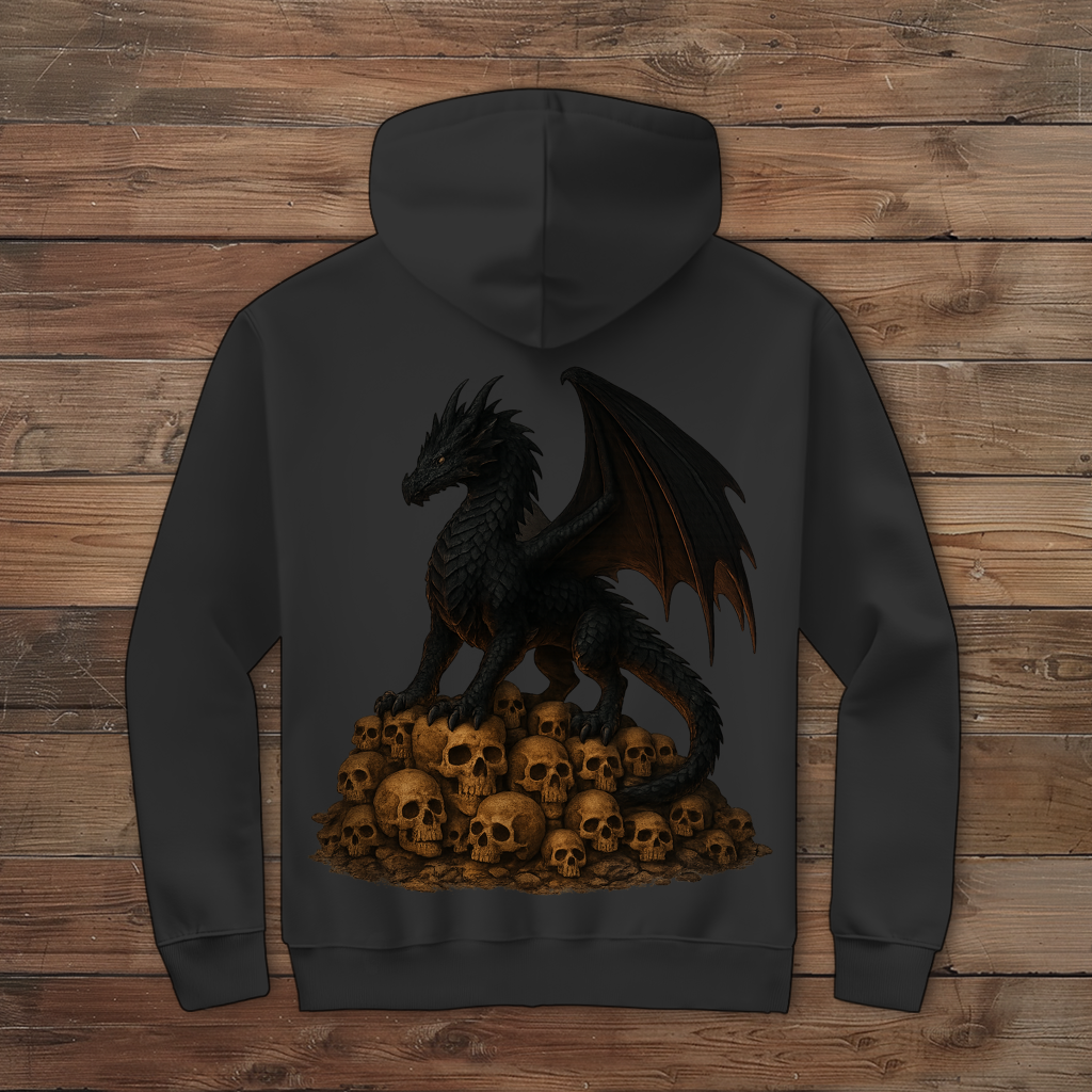 Herren Zipper Hoodie Drache schwarz auf Totenkopfberg