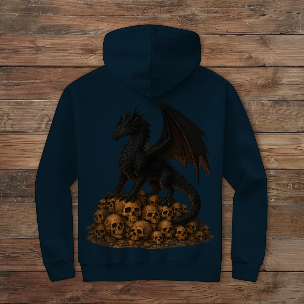 Herren Zipper Hoodie Drache schwarz auf Totenkopfberg