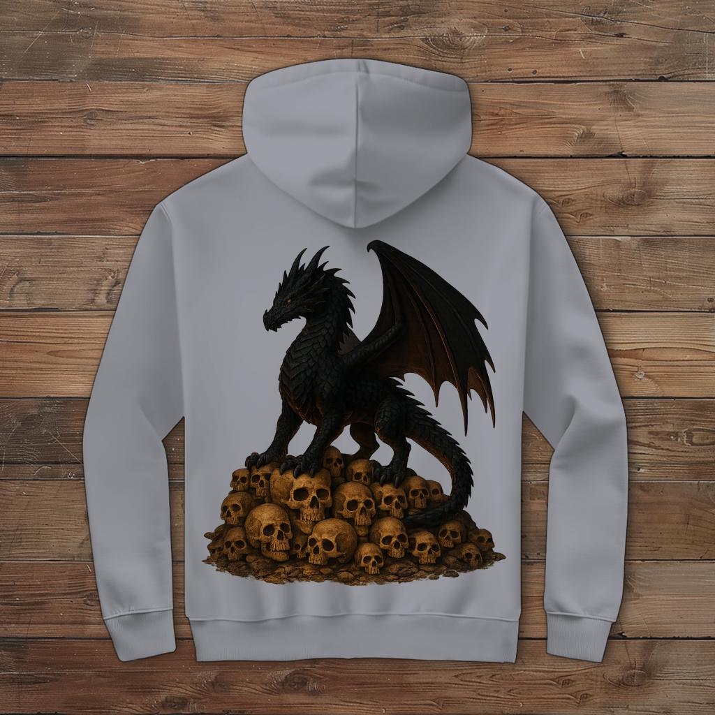 Herren Zipper Hoodie Drache schwarz auf Totenkopfberg