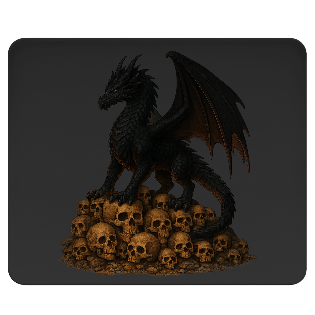Mousepad Drache schwarz auf Totenkopfberg