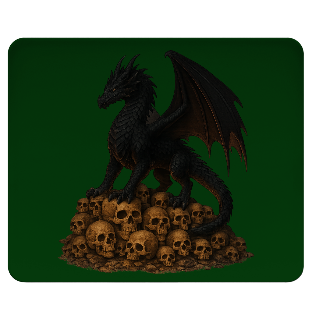 Mousepad Drache schwarz auf Totenkopfberg