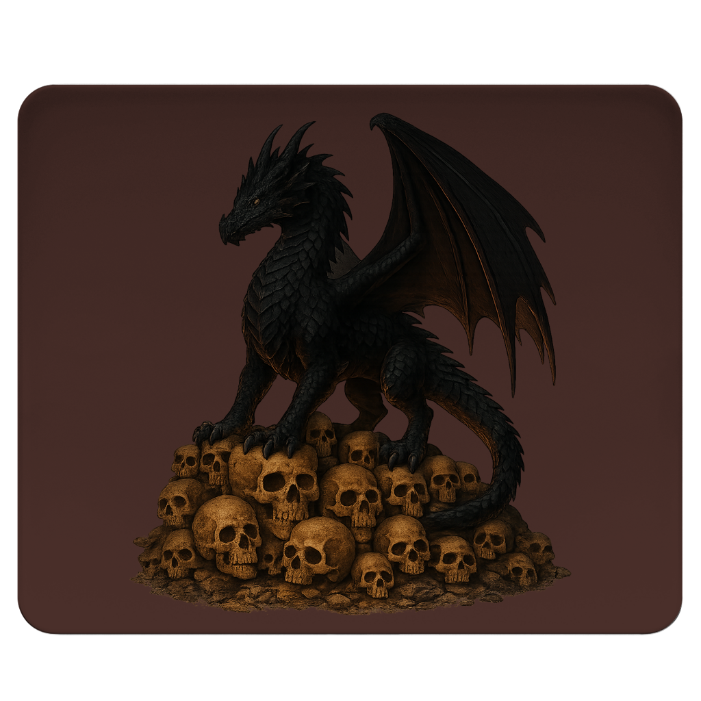 Mousepad Drache schwarz auf Totenkopfberg