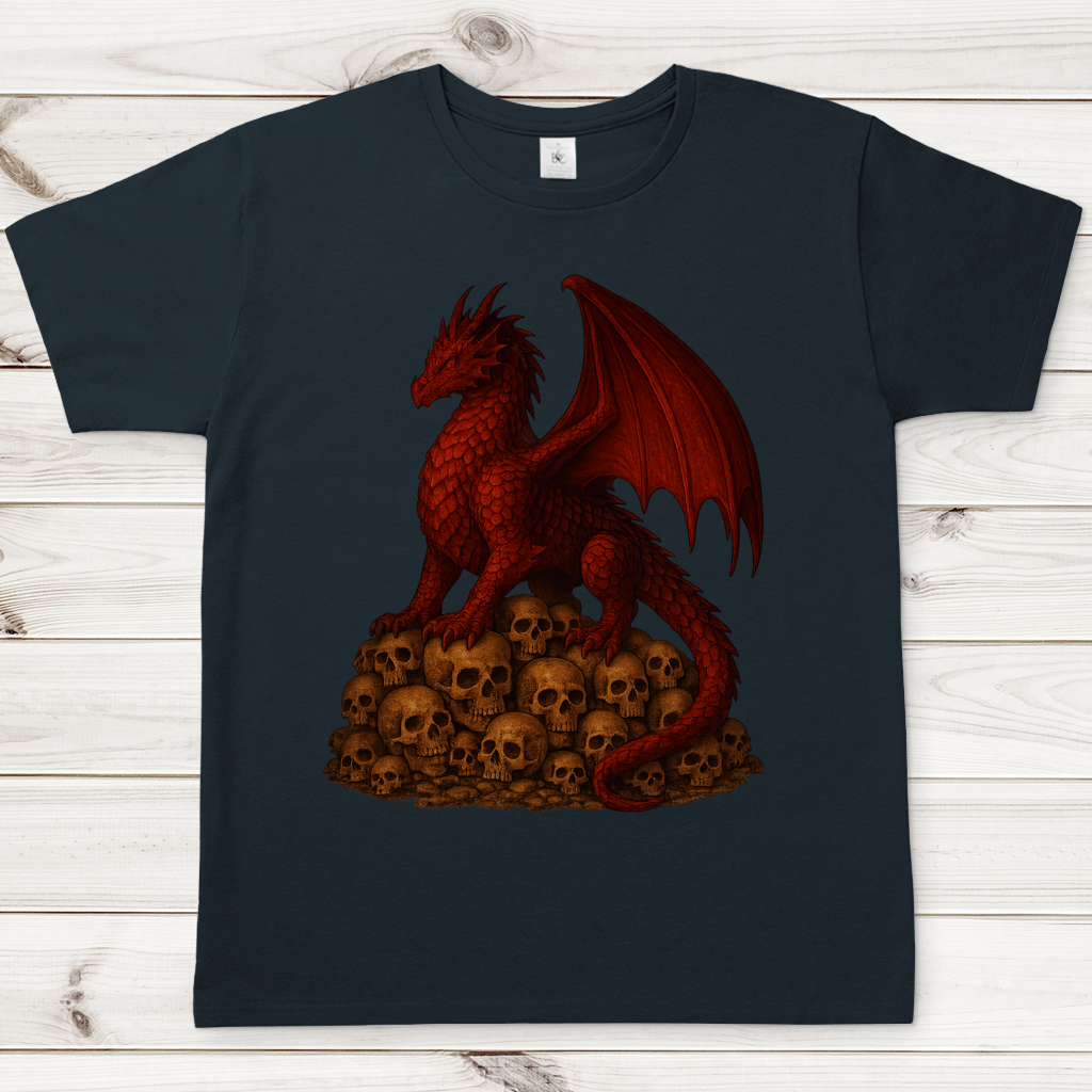 Herren T-Shirt Drache rot auf Totenkopfberg