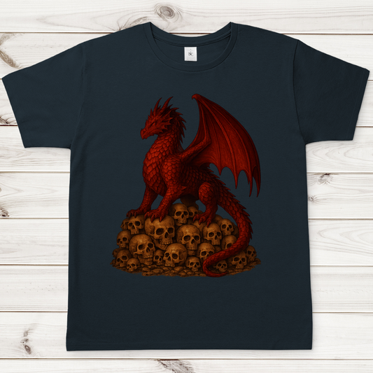 Herren T-Shirt Drache rot auf Totenkopfberg