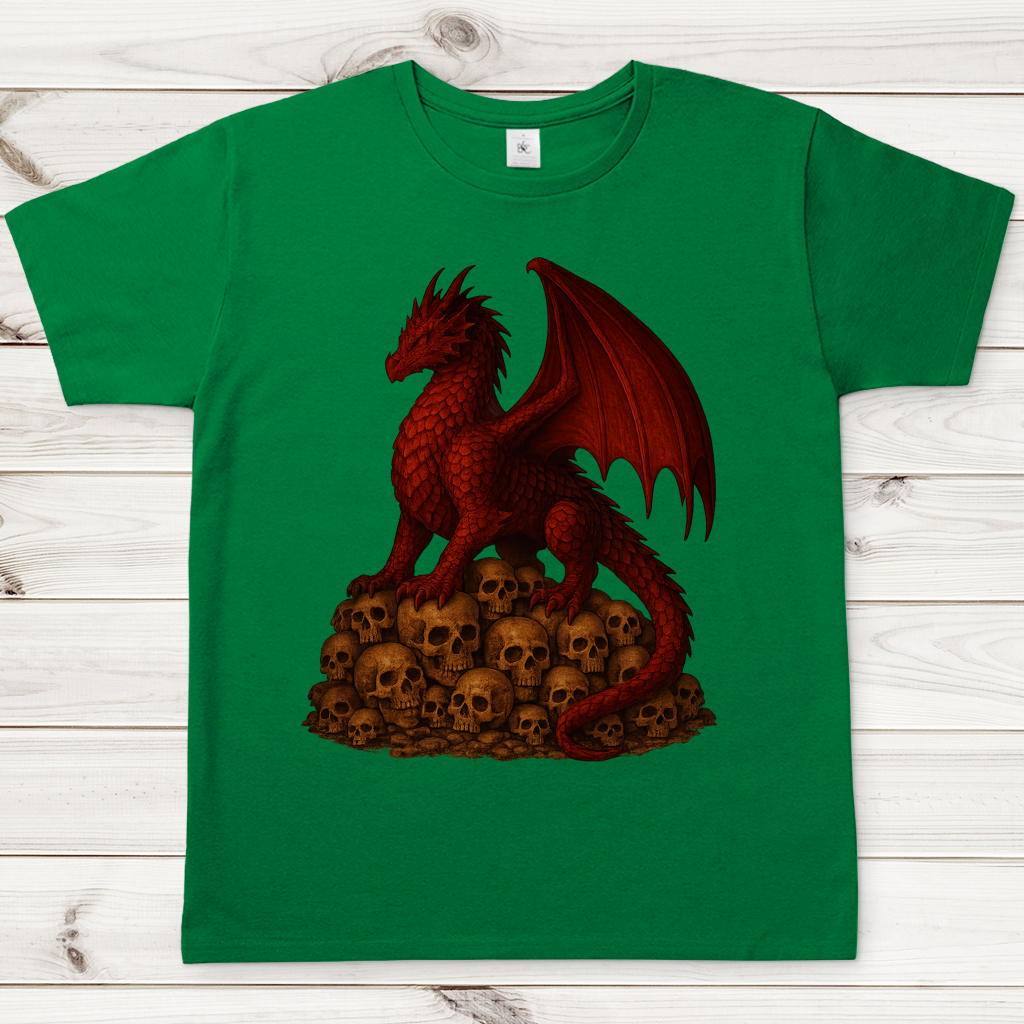Herren T-Shirt Drache rot auf Totenkopfberg