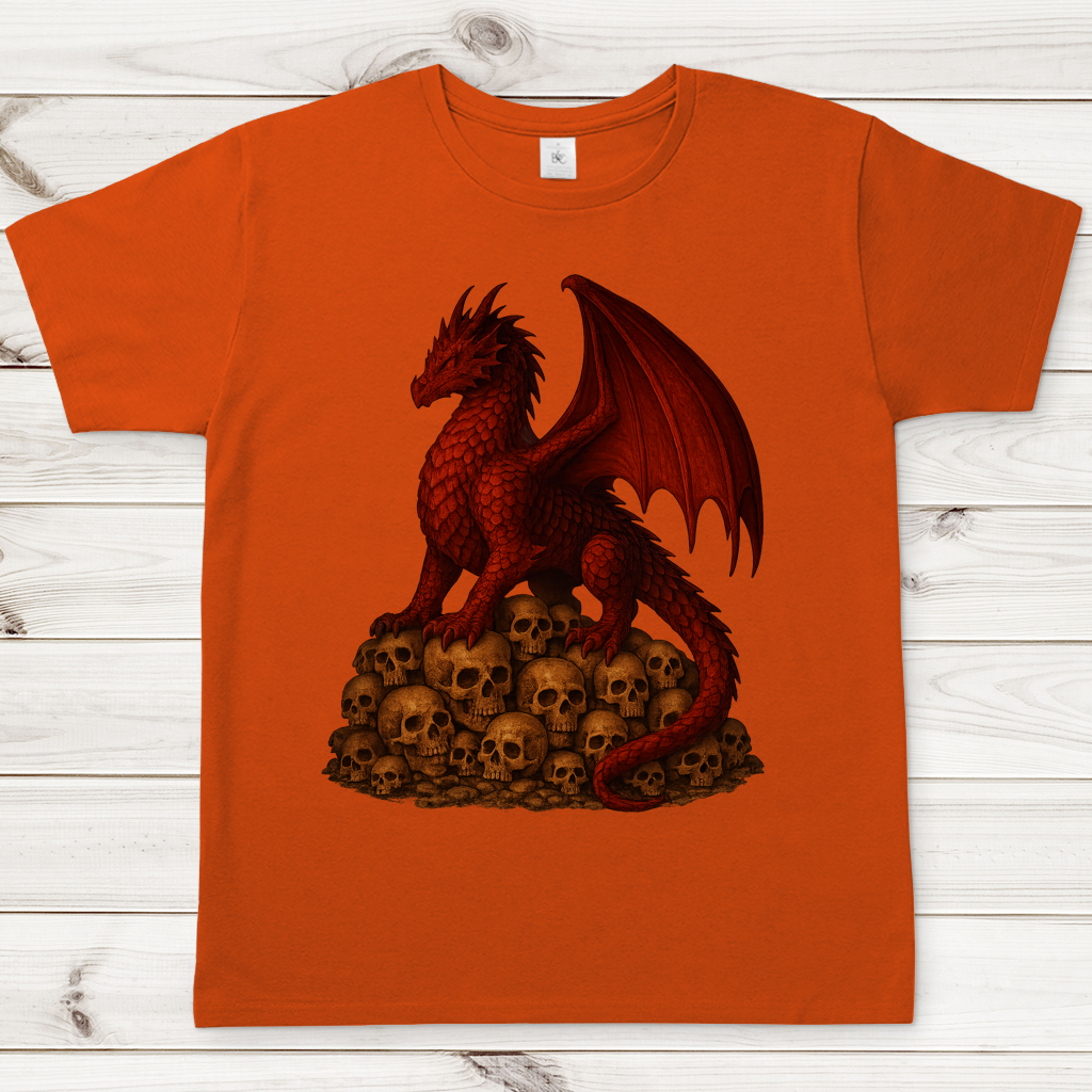 Herren T-Shirt Drache rot auf Totenkopfberg