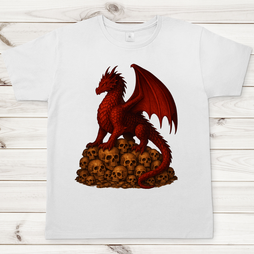 Herren T-Shirt Drache rot auf Totenkopfberg