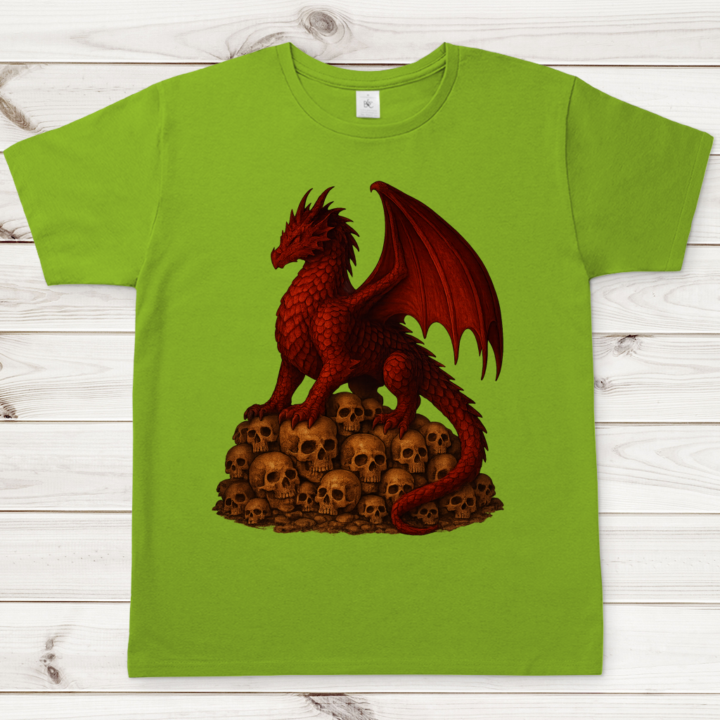 Herren T-Shirt Drache rot auf Totenkopfberg