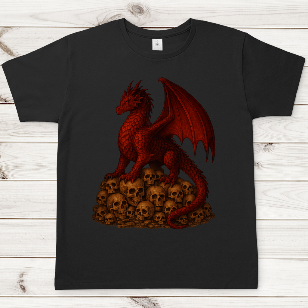 Herren T-Shirt Drache rot auf Totenkopfberg