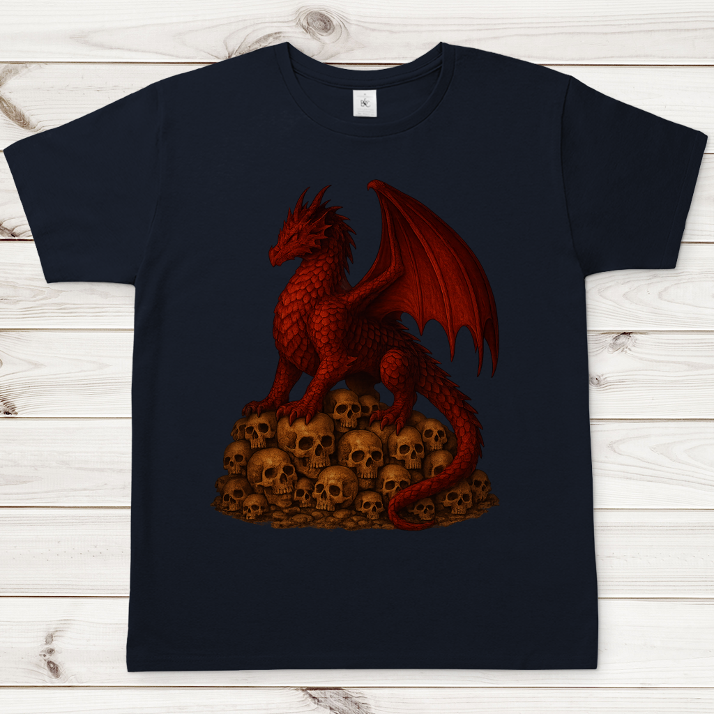 Herren T-Shirt Drache rot auf Totenkopfberg