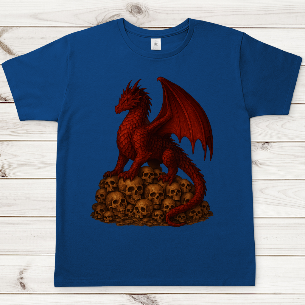 Herren T-Shirt Drache rot auf Totenkopfberg