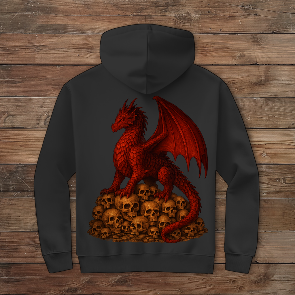 Herren Zipper Hoodie Drache rot auf Totenkopfberg
