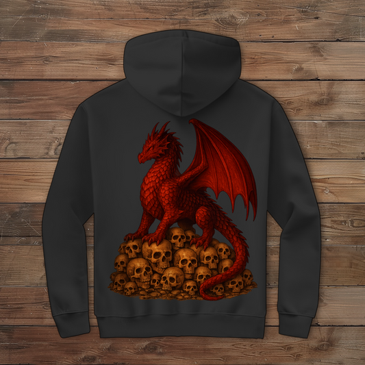 Herren Zipper Hoodie Drache rot auf Totenkopfberg