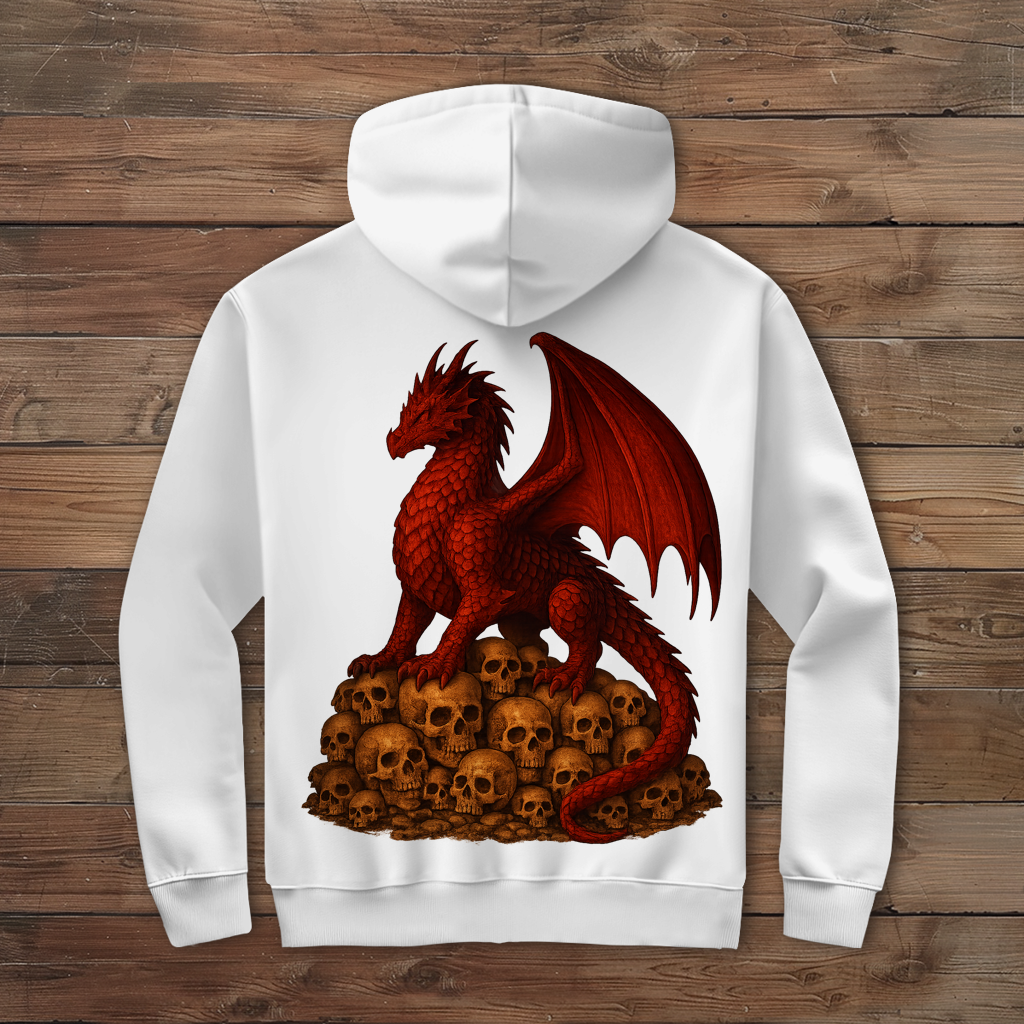 Herren Zipper Hoodie Drache rot auf Totenkopfberg